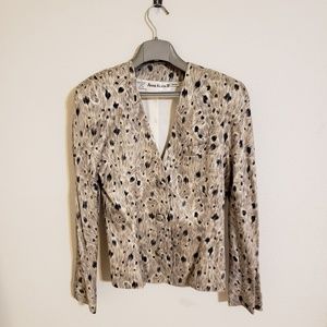 Patterned Collarless Vintage Silk Jacket